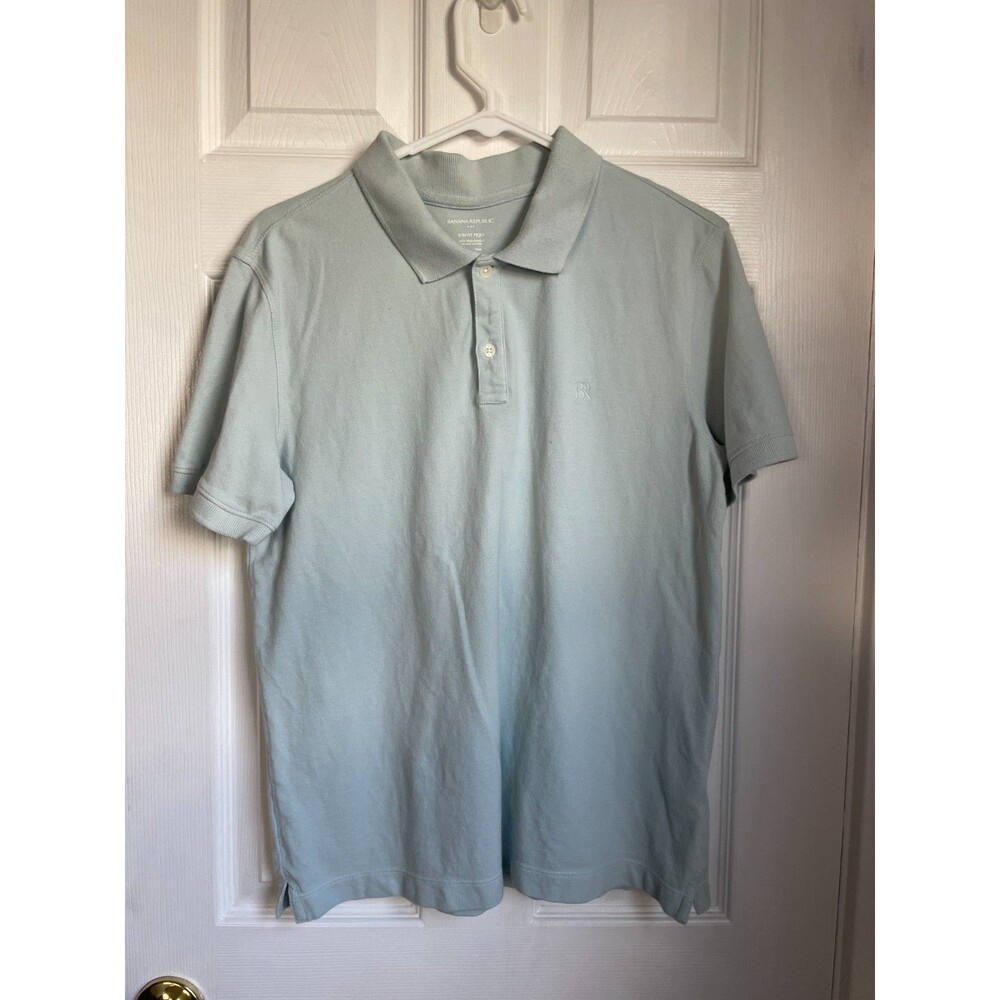 BANANA REPUBLIC MEN SLIM FIT PIQUE POLO SHIRT Size M light blue short sleeve